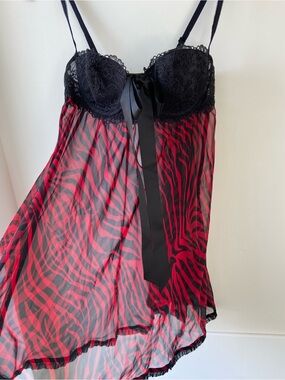 Vintage La Senza Red Black Zebra Print Babydoll